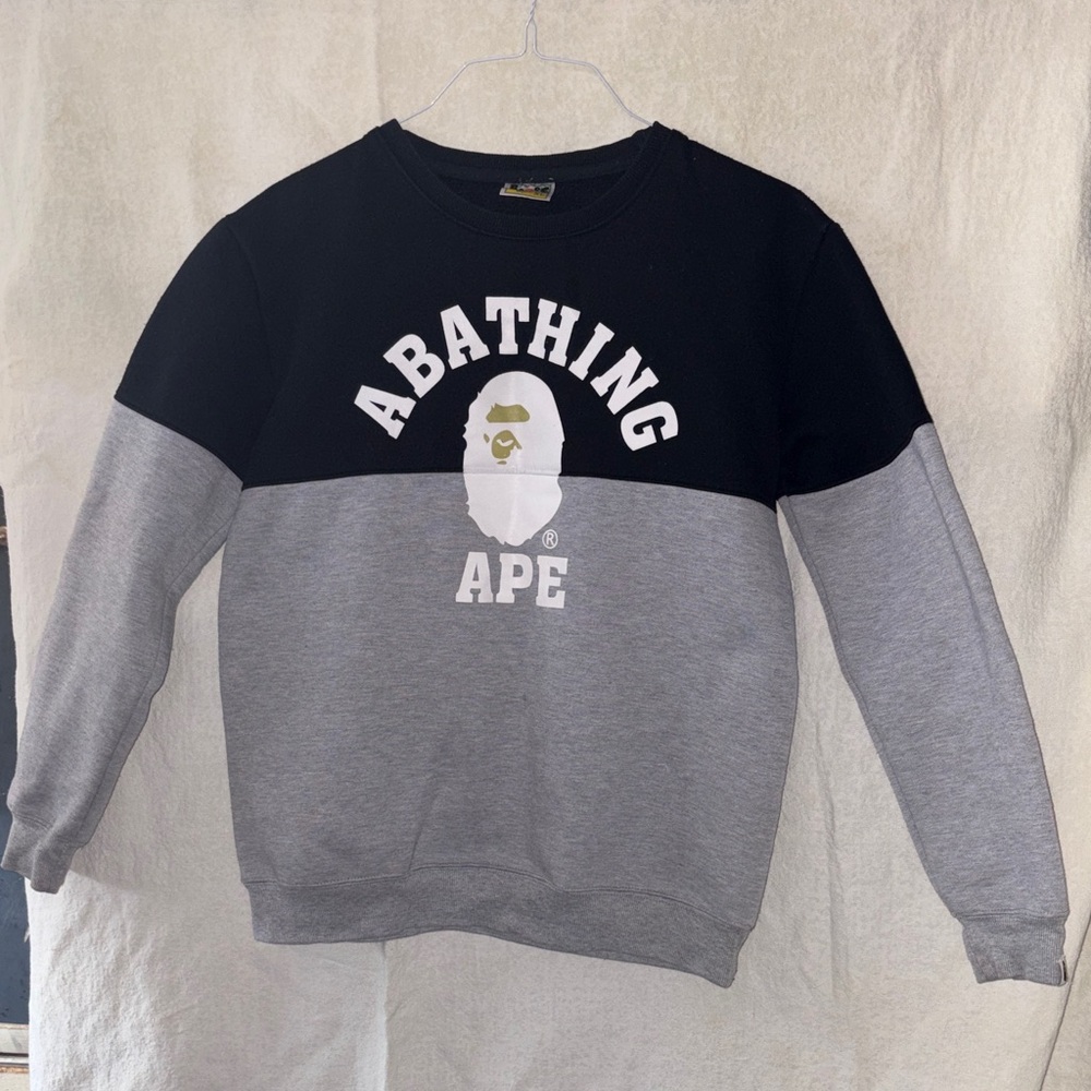 A BATHING APE Colorblock Crewneck Sweatshirt in Black and Gray